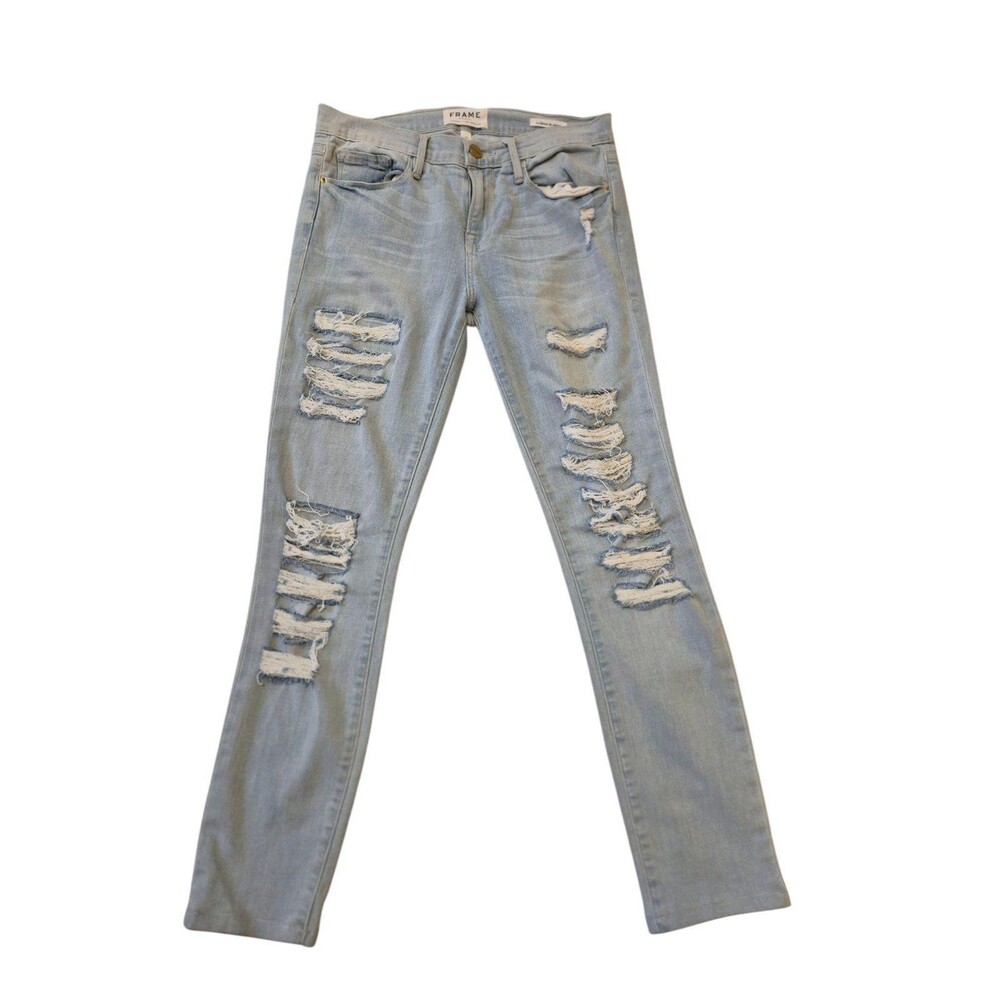 FRAME le Skinny de Jeanne Distressed Light Wash Jeans Stretch Denim Jeans sz 29